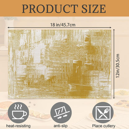 Yellow Beige Placemats Set of 6,Washable Heat Resistant 12×18 Inch Linen Table Mats Modern Place Mats for Party Outdoor Dining Décor2