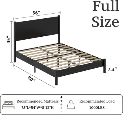 Full Size Modern Minimalist Wood Platform Bed Frame, Black2