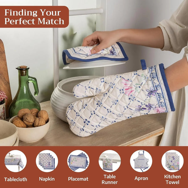100% Cotton Oven Mitt & Pot Holder Set (7.5"X13" & 8"X8")4