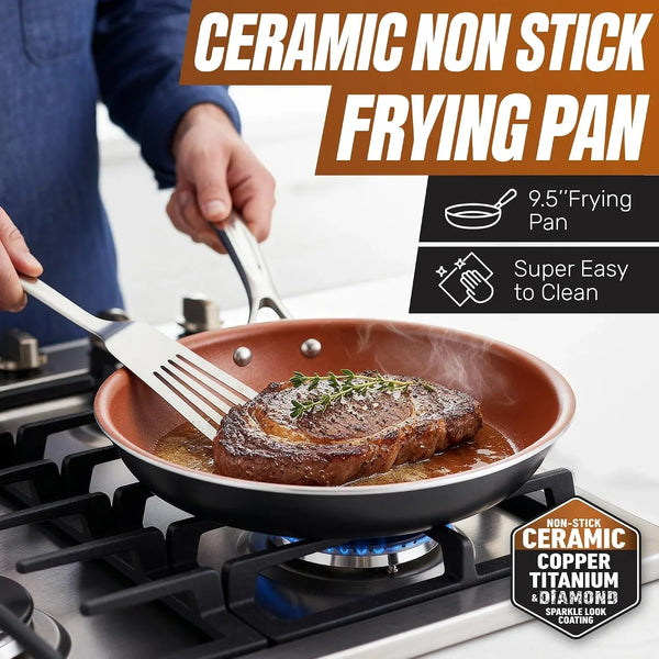 9.5 Inch Copper Non Stick Frying Pans Skillet | Ceramic Non Toxic Coating Made without PFOA/PTFE/PFOS, Lightweight, Stay Cool Handle, Oven and Dishwasher Safe2