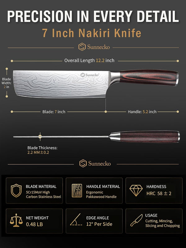 Nakiri Knife - 7" Chef Knife for Meat Cleaver Vegetable Chopping9