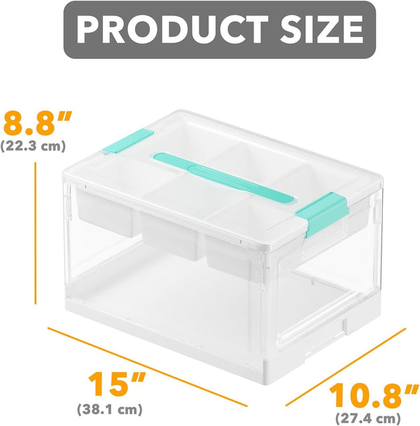 Craft Organizers and Storage - 24 QT Plastic Box Art Supply Storage Organizer Bin with Lid, Removable Trays and Dividers, Clear Container for Art and Craft Supplies,1 Pack3