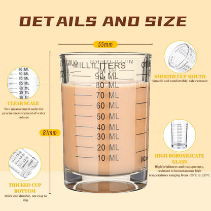 Shot Glass Measuring Cup 3 Ounce/90Ml Liquid Heavy High Espresso Glass Cup Black Line3