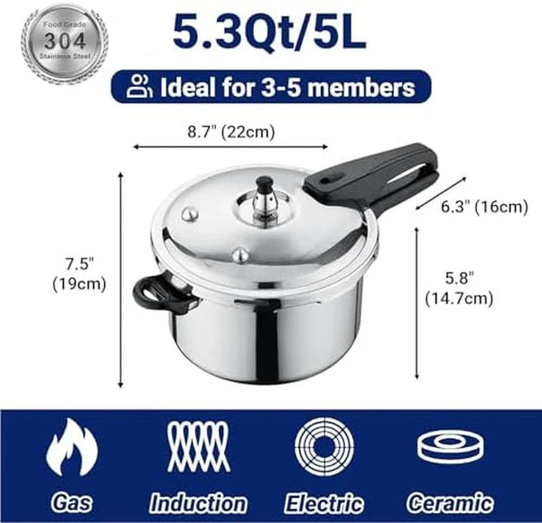 Pressure Cooker 3-11 Quart Stainless Steel, Explosion-Proof Olla a Presión, Large Capacity, Compatible with Gas Induction Electric Ceramic, Home Commercial Kitchen Use,3.2Qt/3L2