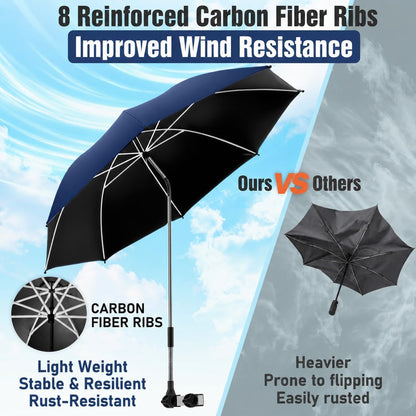 2 PACK Beach Umbrella with Clamp, 360 ° Adjustable Umbrellas for Chair, UPF50+ Umbrella for Beach Chair, Patio Chair, Wheelchair, Camping Chair, Golf Carts (Chair Not Included)8