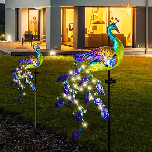Peacock Solar Lights Outdoor Crackle Glass LED Lawn Patio Decor5