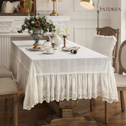 Vintage French Lace Cotton Table Cloth,Square 63"X63"-Neumann6