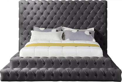 Meridian Furniture Revelgrey-Q Revel Collection Modern | Contemporary Grey Velvet Upholstered Bed with Deep Button Tufting, 85" W X 98" D X 60" H, Grey, Queen4