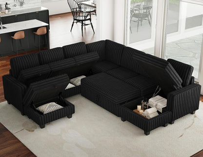 Oversized Sofa Bed Modular Sectional Sleeper Sofa with Pull Out Bed L Shaped Couch with Storage Chaise Black Couch3