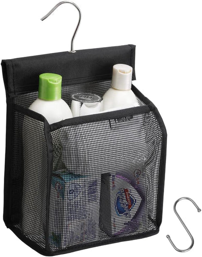 Hanging Mesh Shower Caddy Organizer Bathroom Storage Bag with Hooks for Camper, Gym, Cruise, Cabin, College Dorm Shower, Swimming and Rv,Black1