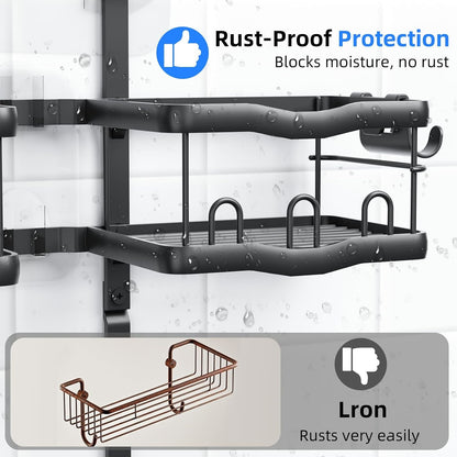 Aluminum Alloy Shower Caddy Hanging, No Drilling over the Shower Head Caddy, 2 Levels Showers Rack Organizer with Hooks, Razor Holder, Soap Holder7