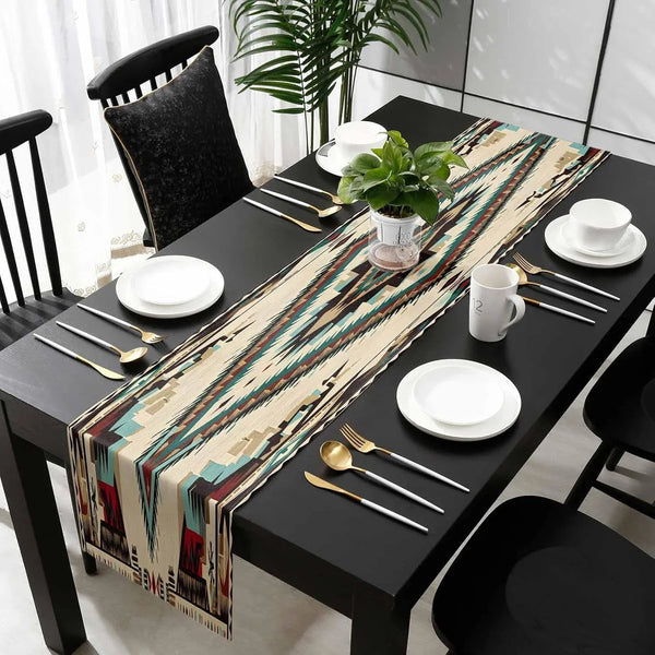 Southwestern Table Runner 72 Inches Long for Dining Table Decor,Multicolored Native American Rustic Aztec Burlap Linen Farmhouse Table Runner Coffee Table Runners Dresser Scarf for Kitchen Party4