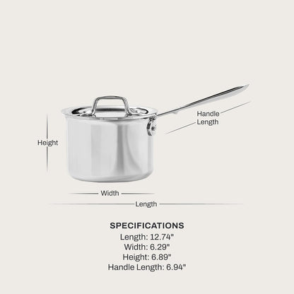 All-Clad D3 Stainless Steel 2 Qt Saucepan with Lid, Made in the USA | the Original Bonded Professional Cookware, Essential Sauce Pan, Induction Compatible, Oven Safe up to 600F3