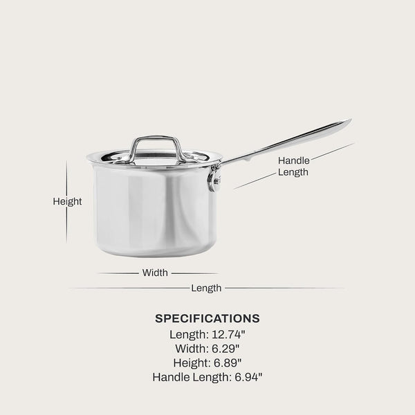 All-Clad D3 Stainless Steel 2 Qt Saucepan with Lid, Made in the USA | the Original Bonded Professional Cookware, Essential Sauce Pan, Induction Compatible, Oven Safe up to 600F3