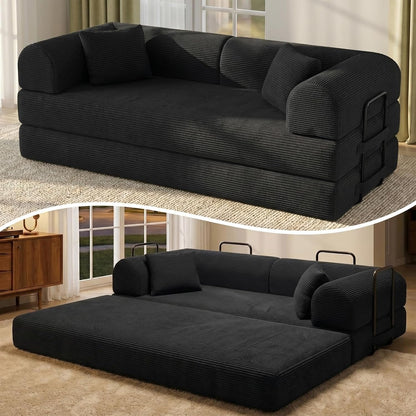 79" Convertible Futon Sofa Bed, Boneless Couch for Living Room, Black1