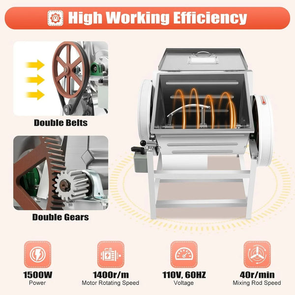 Flour-Mixing Machine,30Qt Commercial Dough Mixer Flour Mixing Machine,1500W Heavy Duty Flour Mixer Kneading Machine with 16.73" X 13.18" X 13.77" Bowl for School Bakery Restaurant3