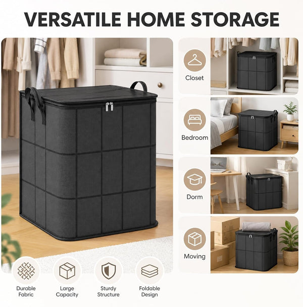 Peachloft Storage Bins, Extra Large Zippered Fabric Moving Bags with Reinforced Handles, Heavy Duty Closet Organizers for Bedding, Quilts, Clothes and Sweaters，1：180L4