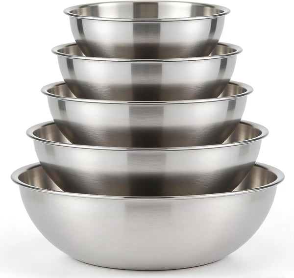 5 Pcs Stainless Steel Mixing Bowls,Dishwasher Safe,Food Grade 304,Silver,Salad Prep & Cooking1