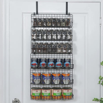 6-Tier Spice Rack Organizer with Door Hook, Wall Mounted & over the Door Spice Racks for Kitchen Pantry Door Cabinet, Two Size, Large Capacity, Black9