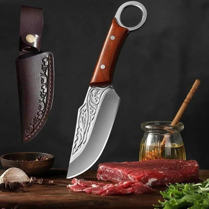 Meat Cleaver, Boning Knife Handmade Forged Outdoor Camping Knives Stainless Steel Hunting Butcher Knives with Cover(2Pcs)7