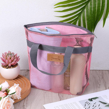 Portable Gym Shower Bag, Mesh Shower Caddy Bag, Quick Dry Hanging Toiletry and Bath Organizer with Zipper for College Dorm, Gym, Yoga, Swimming Pool, Travel(Pink)7