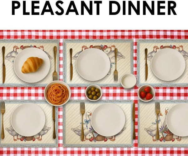 Vintage Geese Placemats, Country Style Decorative Place Mats for Dining Table, Spring Summer Non-Slip Washable Indoor Outdoor Kitchen Party Placemat Set of 67