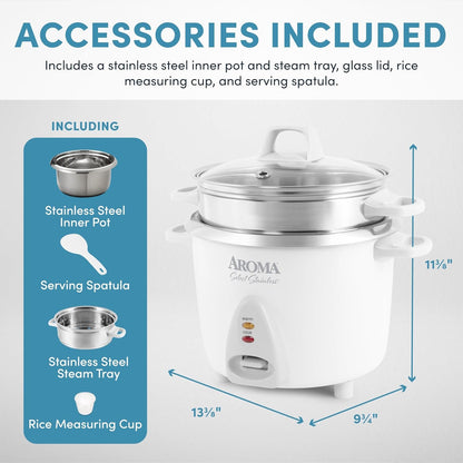 Housewares 14-Cup (Cooked) / 3Qt. Select Stainless Pot-Style Rice Cooker, & Food Steamer, One-Touch Operation, Automatic Keep Warm Mode, White (ARC-757-1SG)4