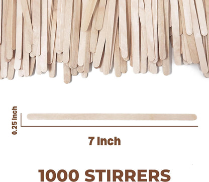 Birch Wood Coffee Stirrers, 7 Inch round End Wooden Stir Sticks 1000 Pack2