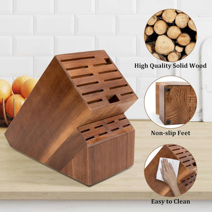 Knife Block for Kitchen Countertop - 20 Slot Universal Knife Holder with Acacia Wood, Large Knife Storage Organizer for Butcher Block, Knife Block Storage without Knives, Easy for Knife Set6