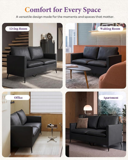 Faux Leather Loveseat Sofa, Small 2 Seater Couch (Black, 1)7
