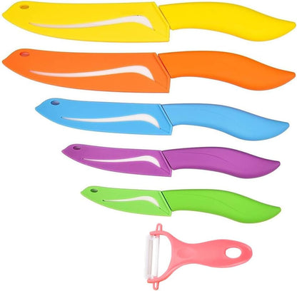 Ceramic Knife Set 6 Piece Ceramic Knives Colored with Cover Kitchen Knife Set Include Peeler 3 Inch Paring Knife Bread Knife 6 Inch Small Chef Knife7