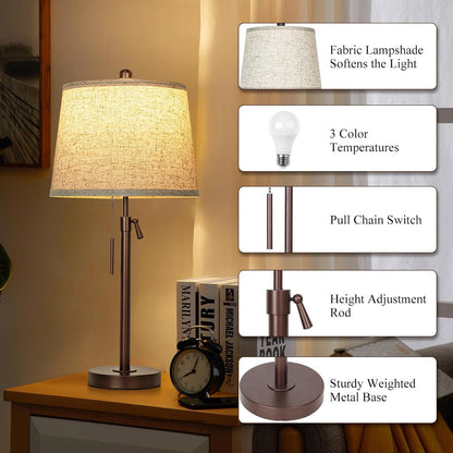 Table Lamps Set of 2, 22" to 30"Adjustable Height Bedside Lamps for Living Room 3 Color Temperatures Tall Nightstand Lamps Modern Brown Table Lamp for Bedroom Office End Table (Bulbs Included)4