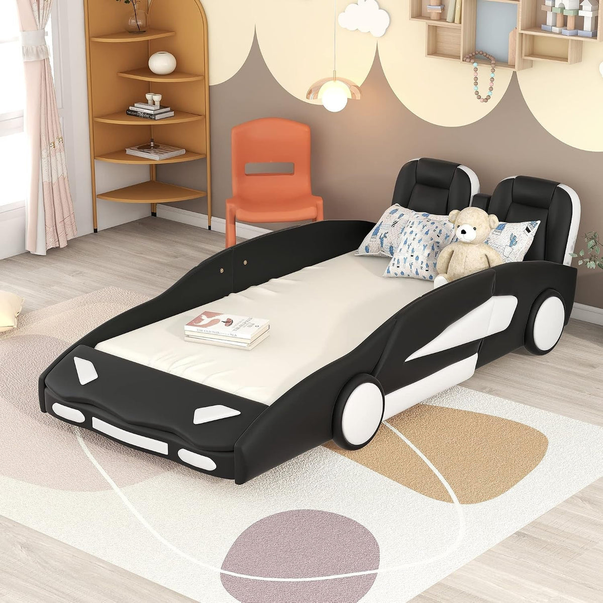 twin-upholstered-floor-platform-bed-frame-pu-leather-day-bed-with-race-car-shaped-headboard-no-box-spring-needed-black