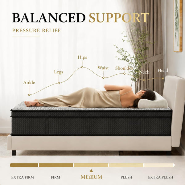 Queen 14 Inch Hybrid Mattress Medium Firm Memory Foam Pocket Coil4