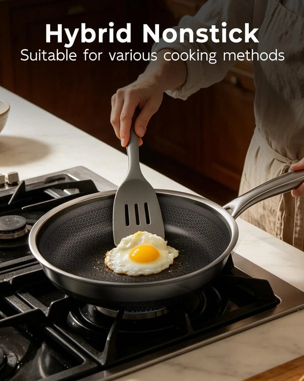 8, 10, 12 Inch Stainless Steel Frying Pan Set with Lid, Honeycomb Hybrid Nonstick Skillet for Induction & All Cooktops, PFAS/PFOA/PTFE Free, Oven Safe 500°F, Silver3