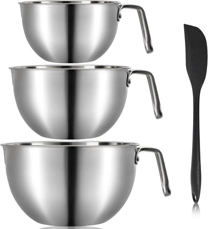 3 Pieces 304 Stainless Steel Mixing Bowls, 1.3/2.1/2.6 Quart Mixing Bowl Set with Handle, Pour Spouts & Measurement Marks, Metal Nesting Bowls with Silicone Spatula for Baking Cooking1