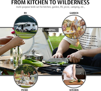 10-In-1 Knife Set with Heavy Duty Knife Bag, Reversible Cutting Board, Sheaths and Mini Sharpener, Stainless Steel Blade with Ergonomic Handle, Outdoor Utensils for Home, RV, Camping & Picnic2