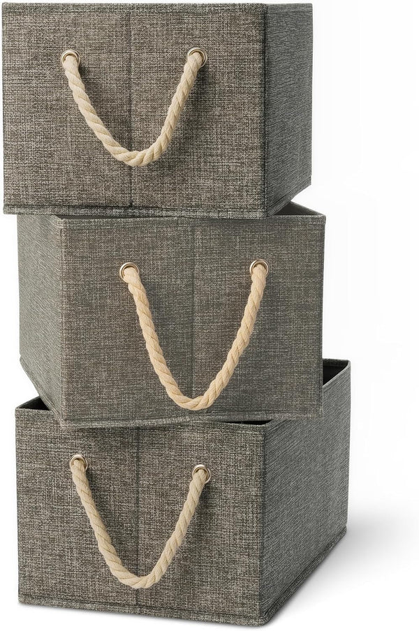 Foldable Storage Bins with Rope Handles, Closet Organizers, Storage Baskets for Organizing, Large, Charcoal, 3-Pack1