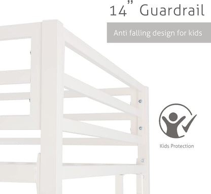 Bunk Bed Twin over Twin Size with Ladder and Guardrail,White4