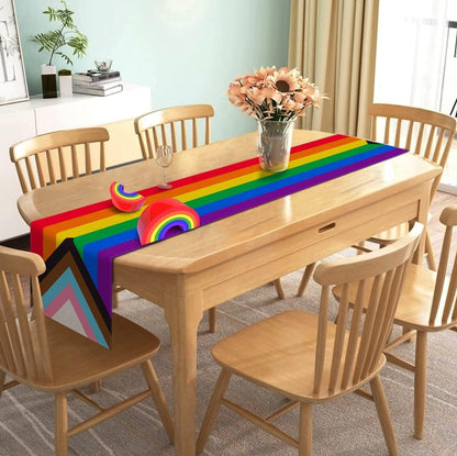 Rainbow Table Runner Rustic June Pride Month LGBTQ+ Party Decoration Linen Farmhouse Home Dining Room Kitchen Table Decor (13" X 60")2