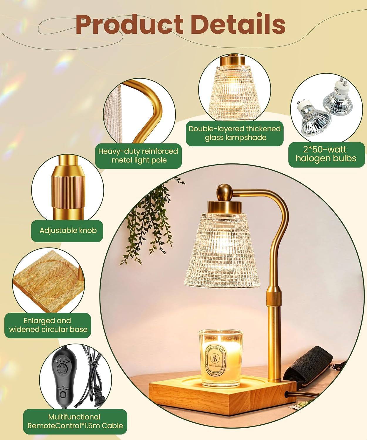 height-adjustable-candle-warmer-lamp-with-timer-3-dimmable-wax-melt-warmer-birthday-gifts-for-women-mom-house-warming-gifts-new-home-decor-candle-warmer-for-jar-candles-with-2-bulbs-gold-clear