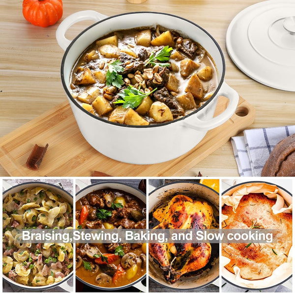 6 Quart Dutch Oven, Enameled Cast Iron Dutch Oven Pot with Lid, Nonstick round Cookware for Braising/Stews/Roasting/Bread Baking/Cooking, Heavy Duty, Induction & Oven Safe - White5
