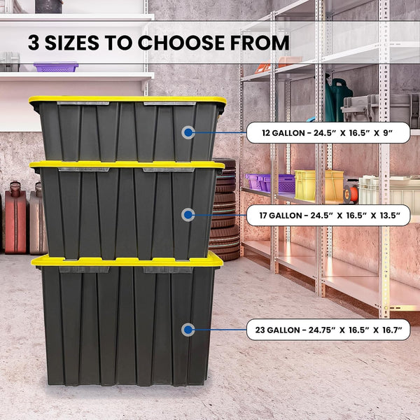 4 Pack of Large 17 Gallon Plastic Storage Bin Tote Organizing Container with Secure Latching Lids, Stackable, Extra Strength Clear with Built in Handle - Black and Yellow7
