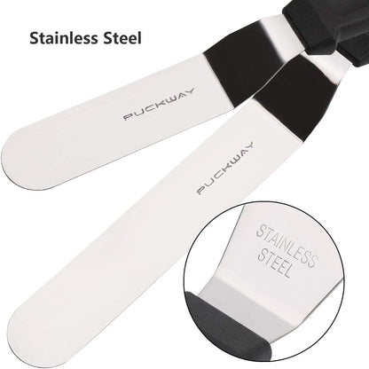 Angled Icing Spatula, Stainless Steel Offset Spatula, Cake Spatula Set of 2 Black 6, 8 Inch Blade3