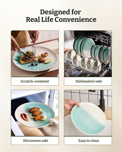 Ceramic Plates and Bowls Sets, Reactive Glaze Dinnerware Set for 87