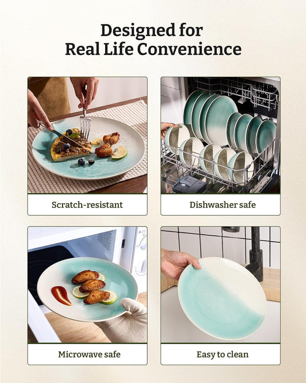 Ceramic Plates and Bowls Sets, Reactive Glaze Dinnerware Set for 87