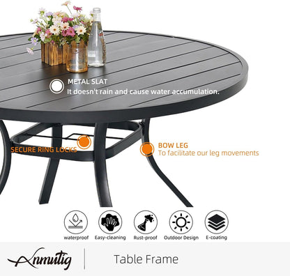 4 Person Patio 41" round Table and Grey Swivel Chairs Outdoor Dining Set 53