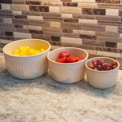 Bowls with Lids, Beige, Set of 3, 7”/5.5”/4.25”7