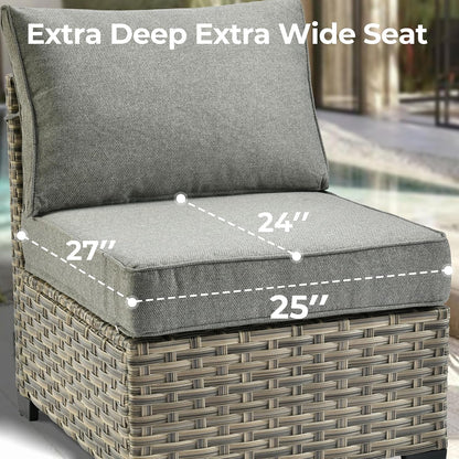 Outdoor Sectional Patio Furniture Set with Fire Pit Table,15 Pieces Wicker Conversation Sets L Shaped Couch,Extra Deep Out Door Sofa outside Furniture with Swivel Chairs Ottoman,Charcoal Gray2