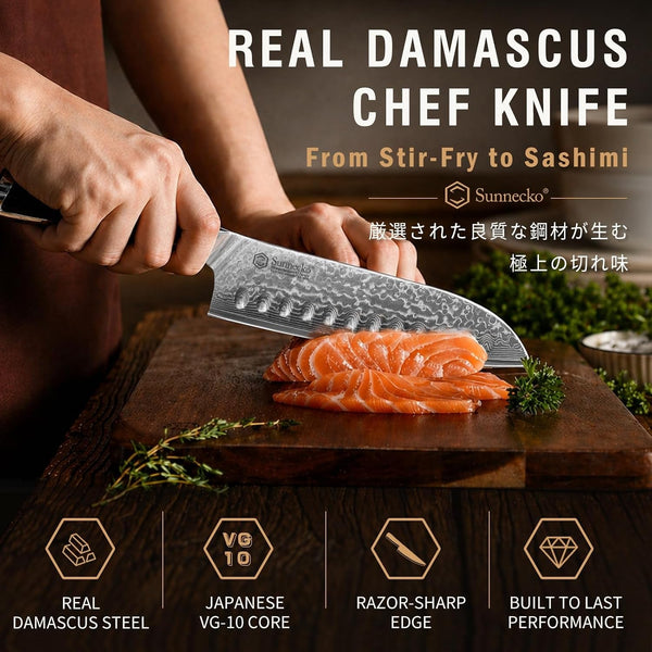 7-Piece Damascus Kitchen Knife Set with Block, VG10 Core, Forged2